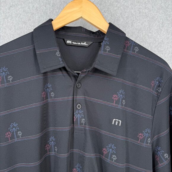 Travis Mathew Mens Honopu Golf Polo Shirt Size XL Black Palm Tree Stripe EUC - Picture 2 of 10